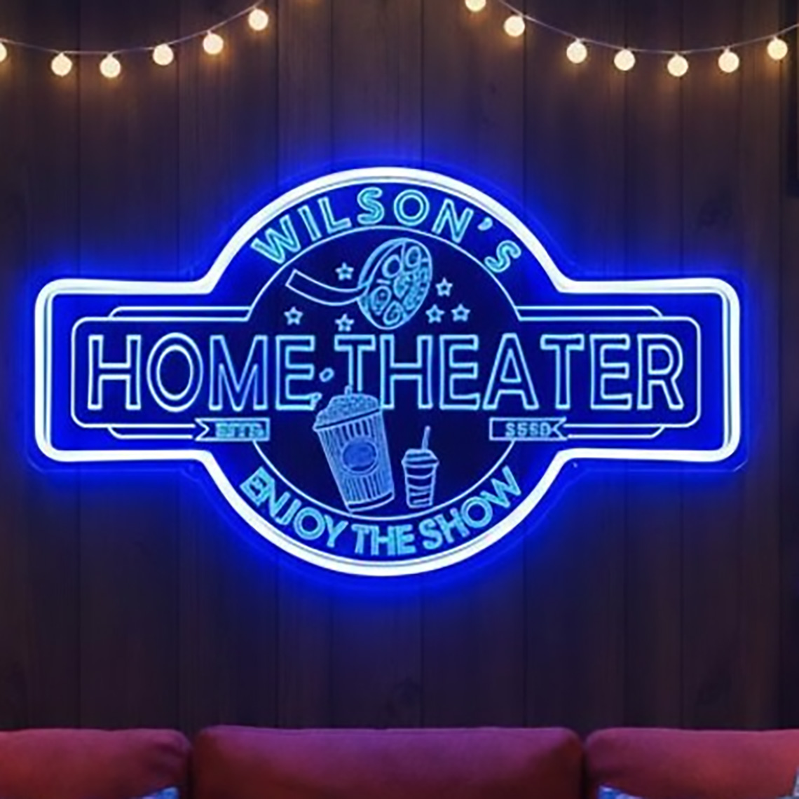 Home Cinema In - لافتة نيون مخصصة لغرفة السينما المنزلية،